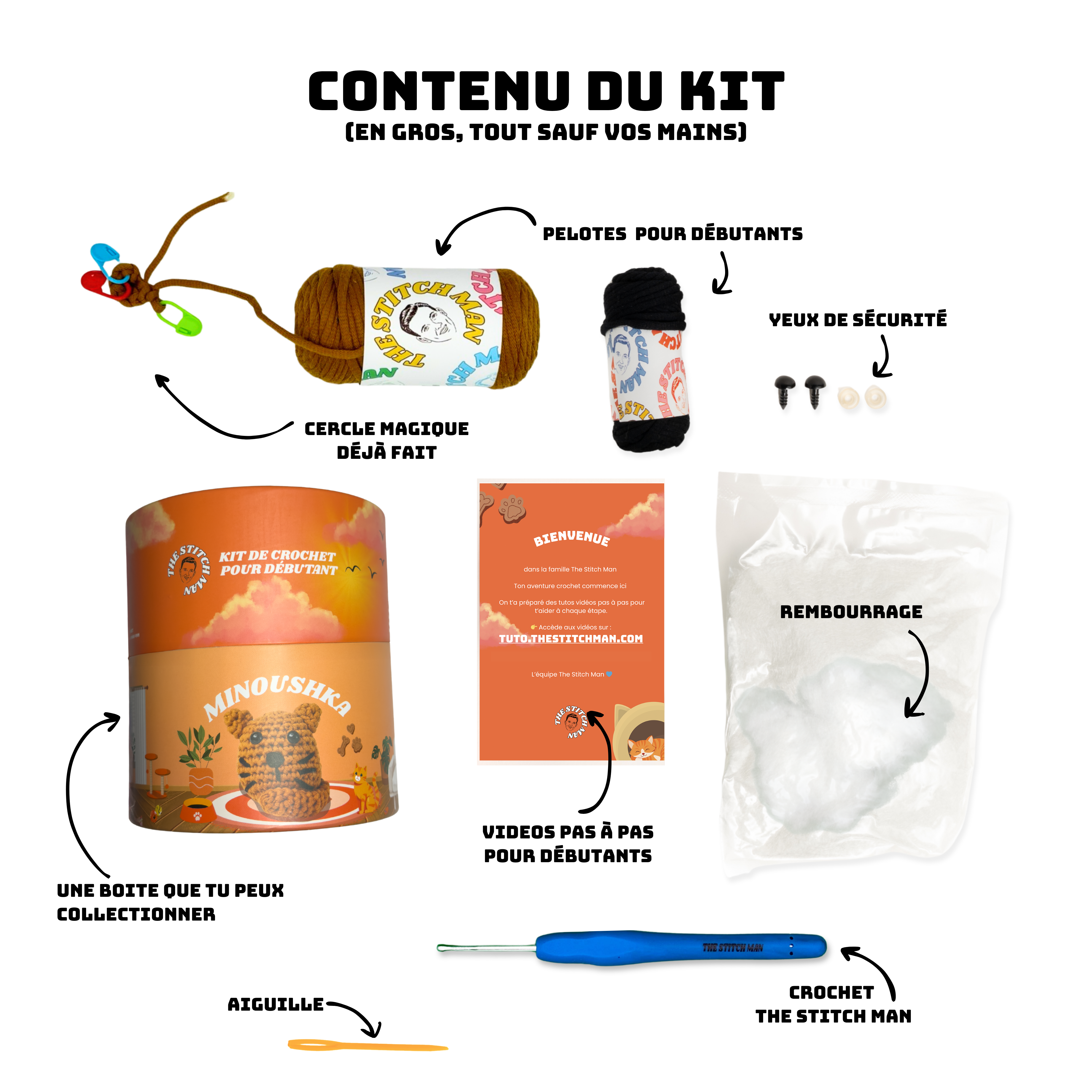 Minoushka le Chat - Kit crochet débutant- The Stitch Man - Crochet débutant amigurumi