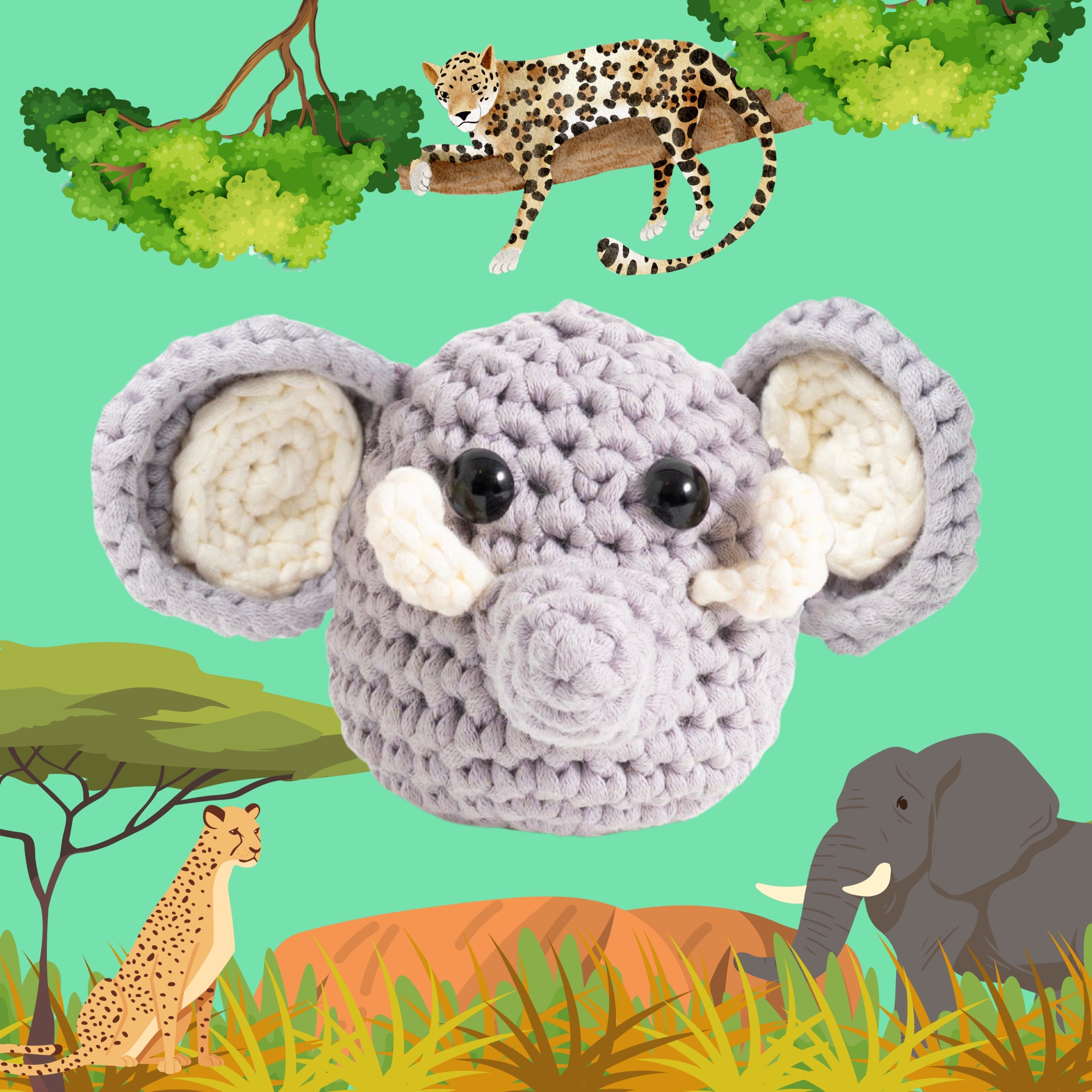 Trompette l'Eléphant - Kit crochet débutant- The Stitch Man - Crochet débutant amigurumi