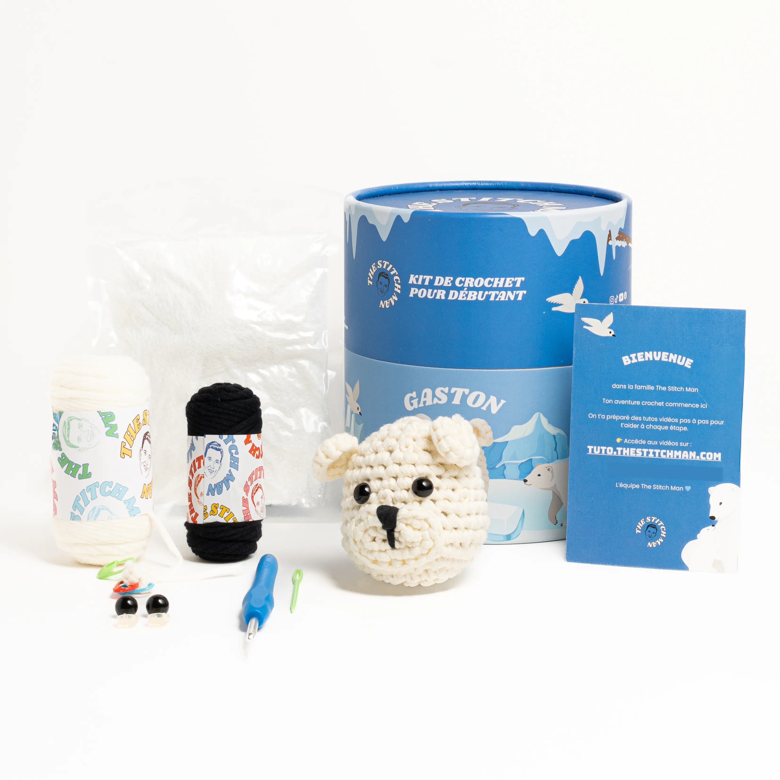 Gaston l'Ours blanc - Kit crochet débutant- The Stitch Man - Crochet débutant amigurumi