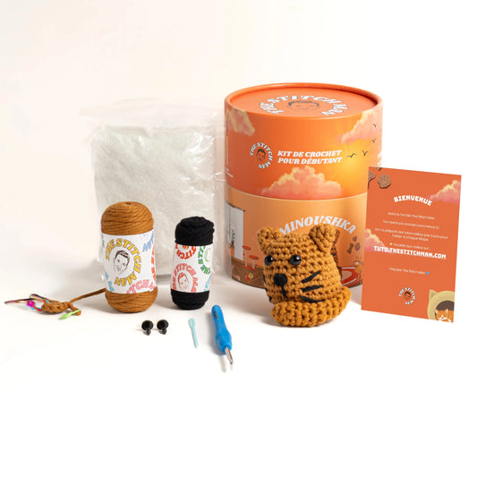 Minoushka le Chat - Kit crochet débutant- The Stitch Man - Crochet débutant amigurumi