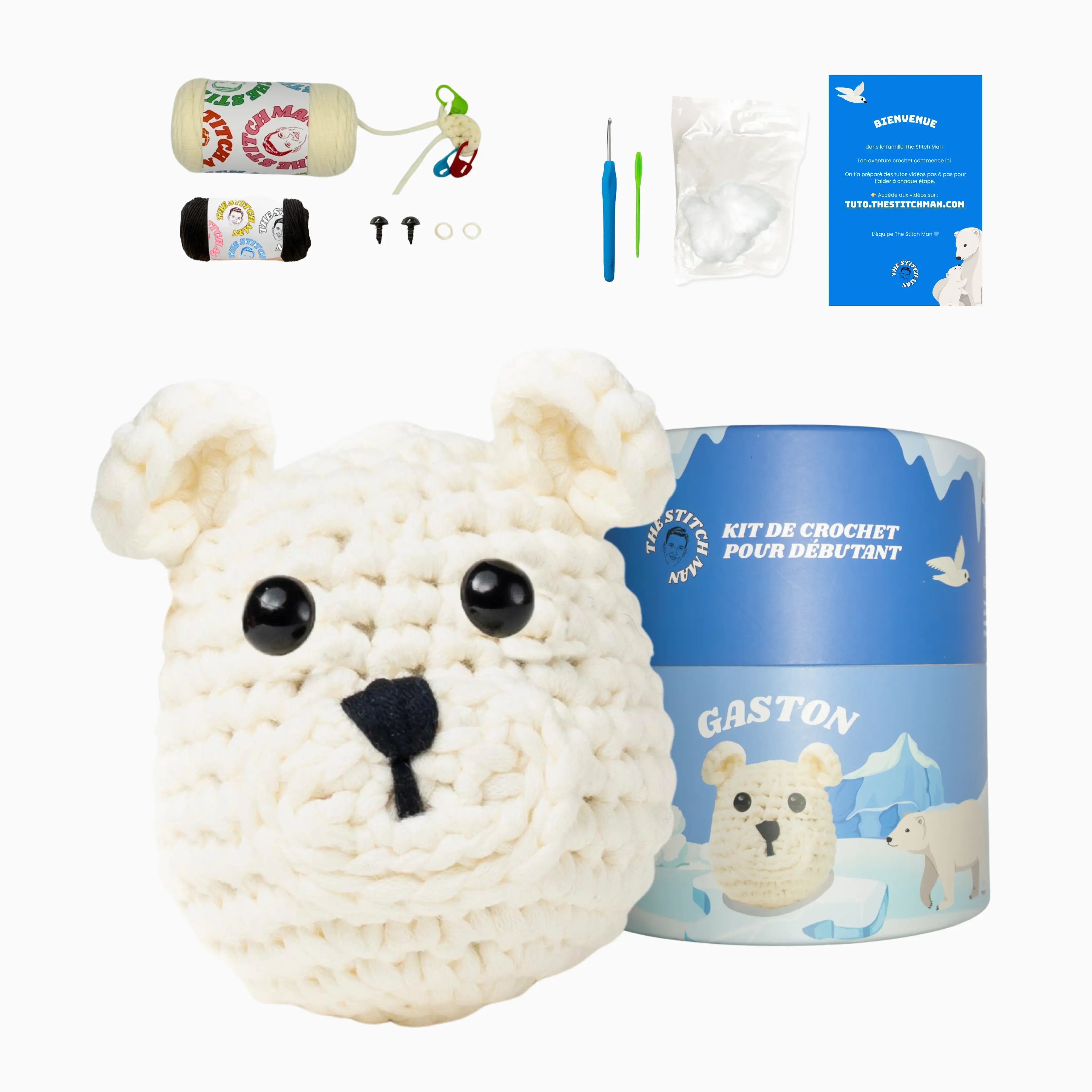 Gaston l'Ours blanc - Kit crochet débutant- The Stitch Man - Crochet débutant amigurumi