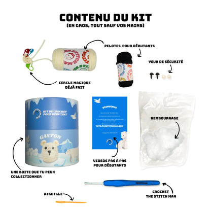 Gaston l'Ours blanc - Kit crochet débutant- The Stitch Man - Crochet débutant amigurumi