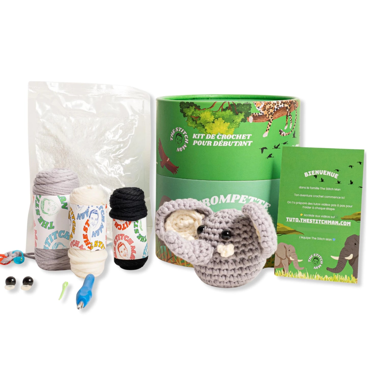 Trompette l'Eléphant - Kit crochet débutant- The Stitch Man - Crochet débutant amigurumi