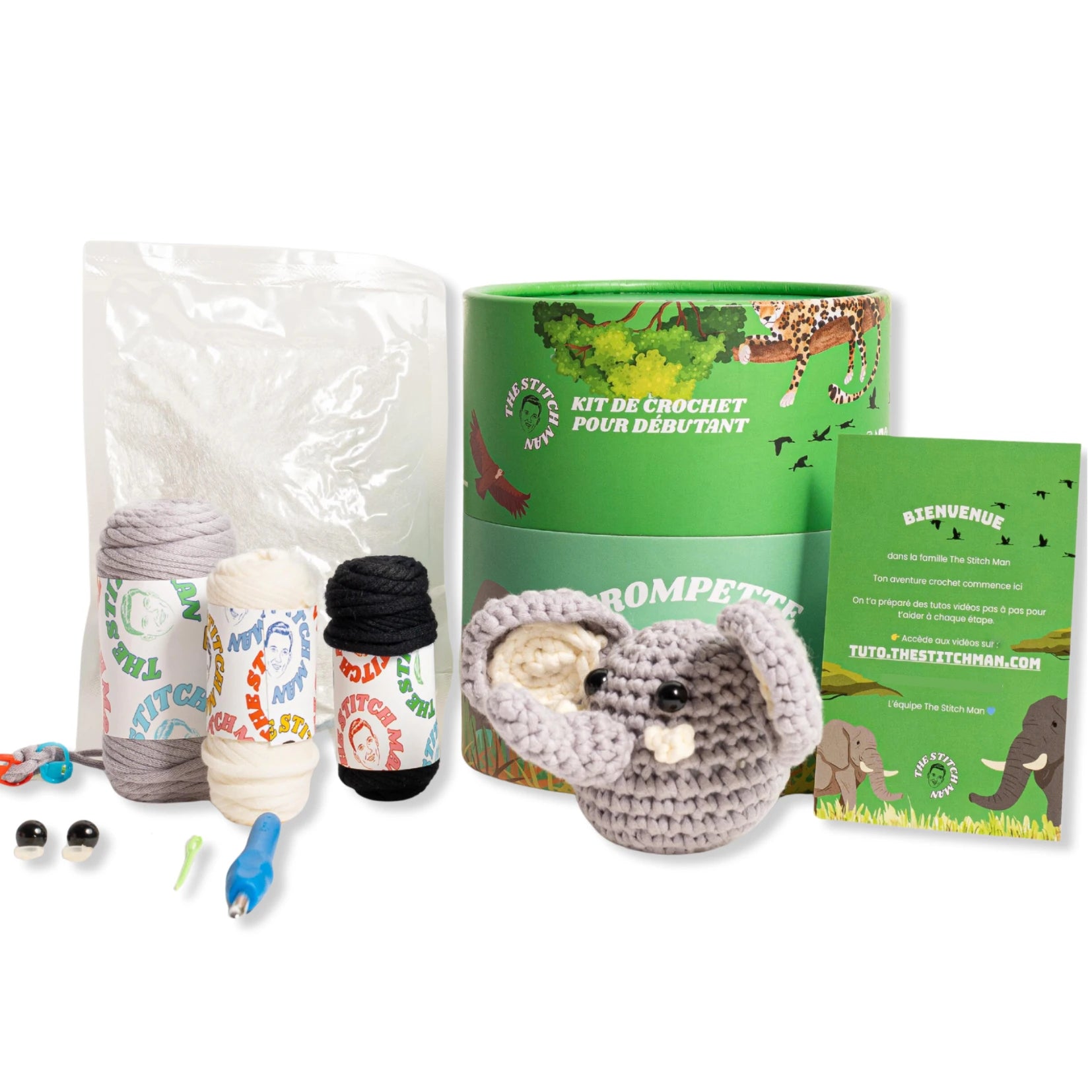 Trompette l'Eléphant - Kit crochet débutant- The Stitch Man - Crochet débutant amigurumi